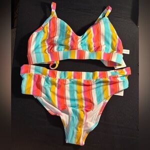 NWT Multi Stripe Two Piece Swimsuit
